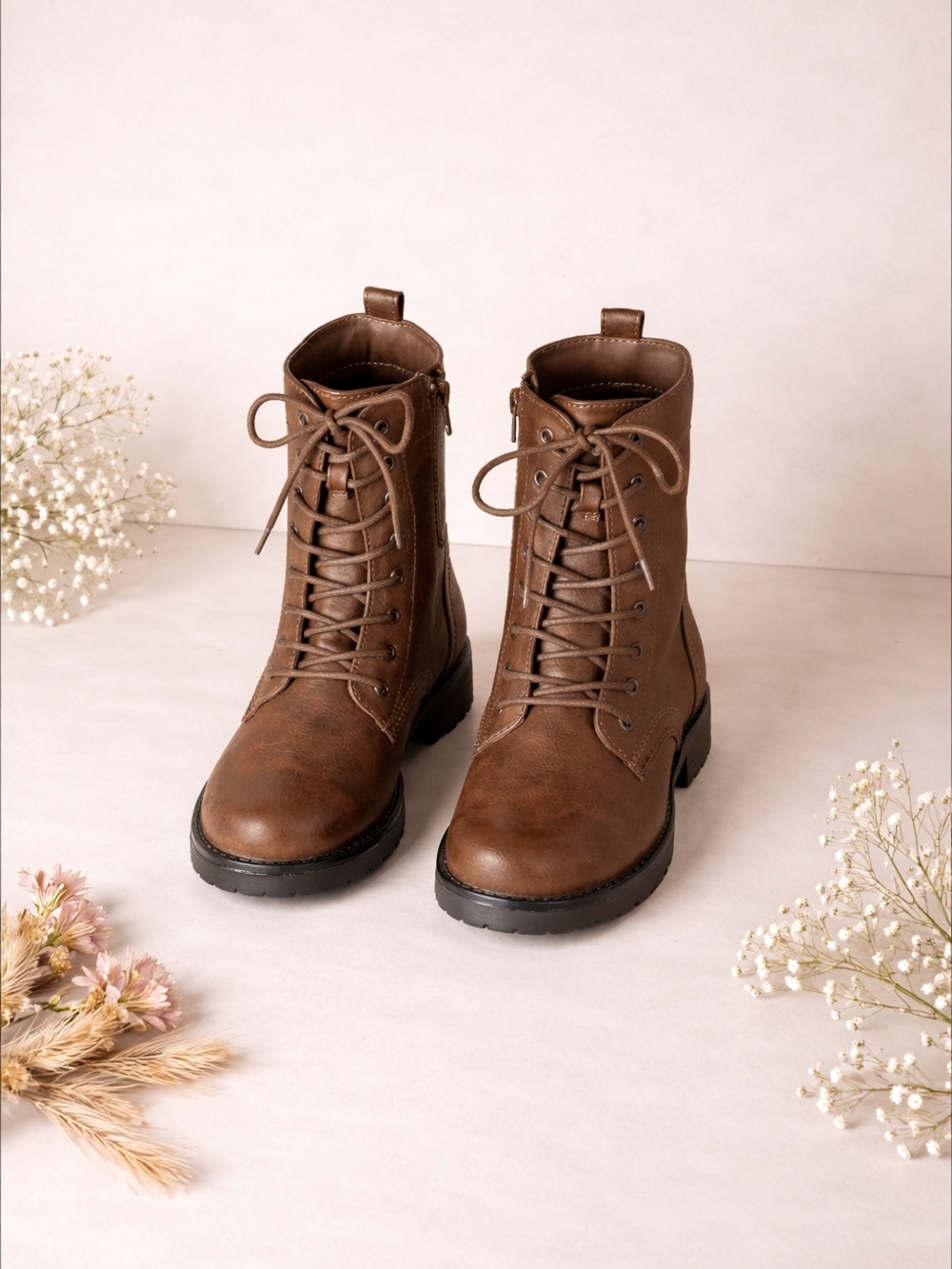 Women's Brown Lace-Up Combat Boots